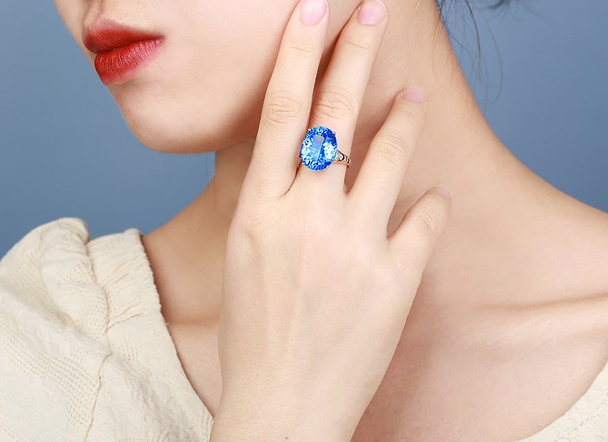 14k Gold 17.15 Ctw Natural Topaz & Diamond Ring - 5