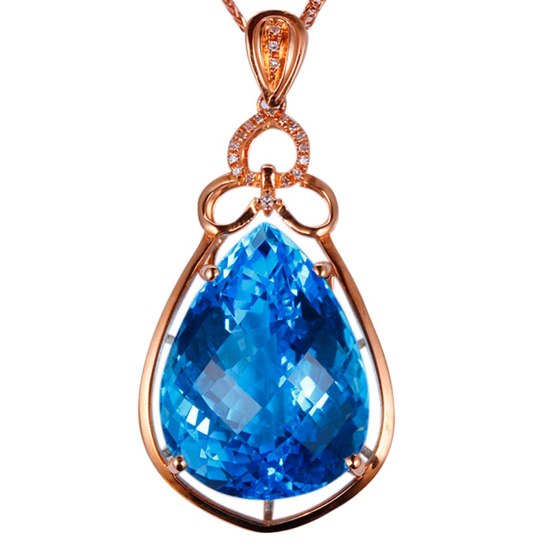 14k Gold 24.30 Ctw Natural Topaz & Diamond Pendant( Without Chain ) - 2