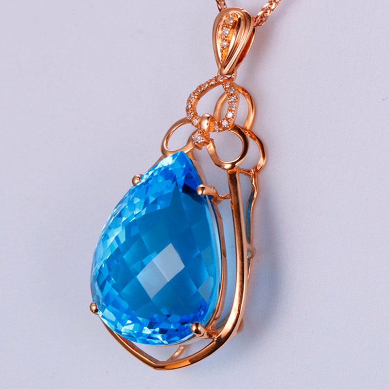 14k Gold 24.30 Ctw Natural Topaz & Diamond Pendant( Without Chain ) - 3