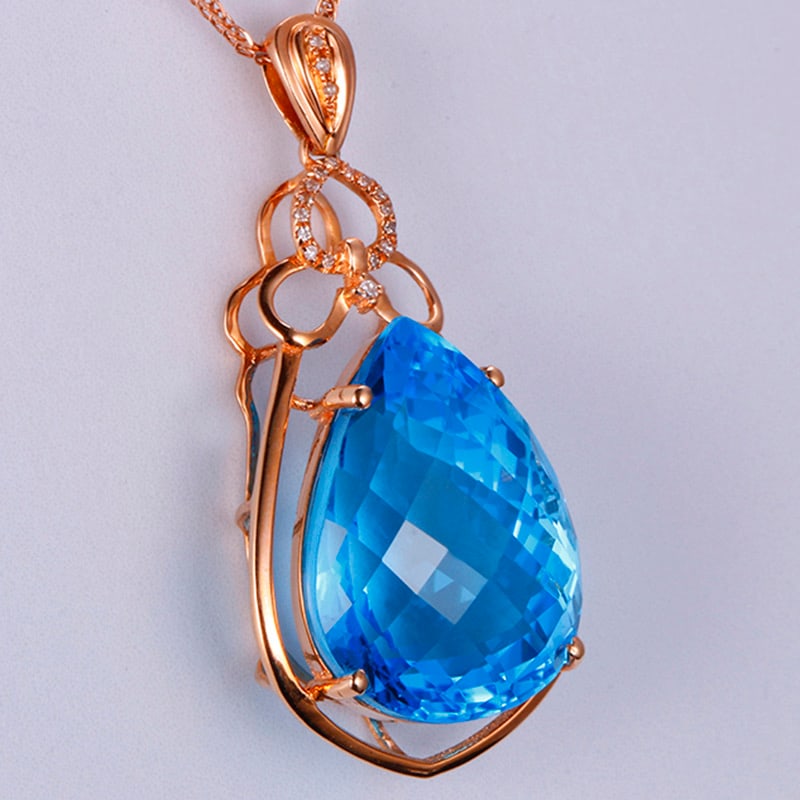 14k Gold 24.30 Ctw Natural Topaz & Diamond Pendant( Without Chain ) - 4