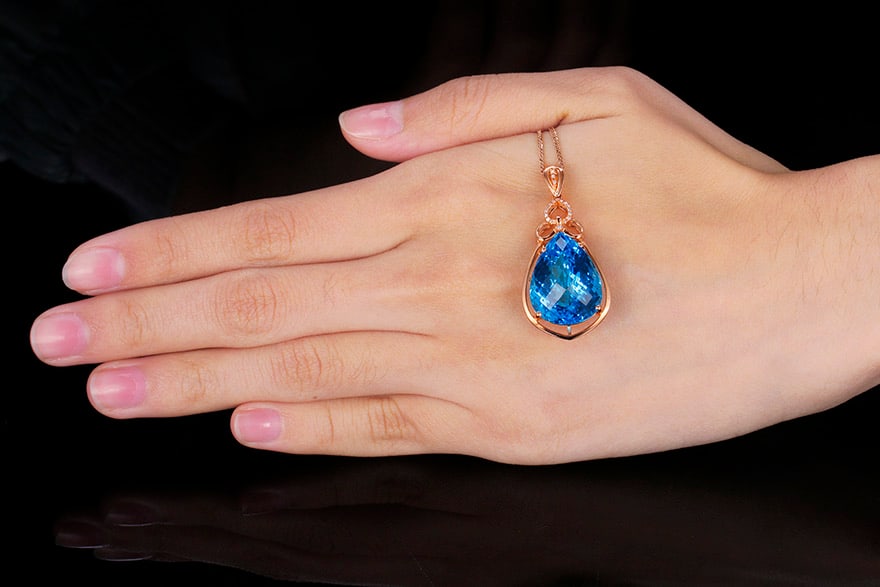 14k Gold 24.30 Ctw Natural Topaz & Diamond Pendant( Without Chain ) - 5