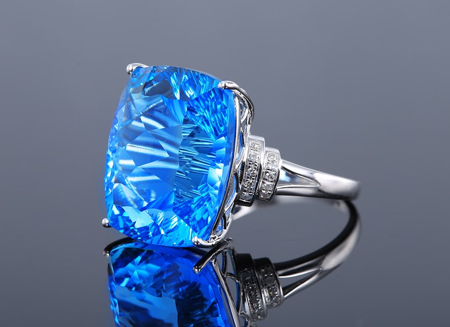 14k Gold 20.30 Ctw Natural Topaz & Diamond Ring - 2