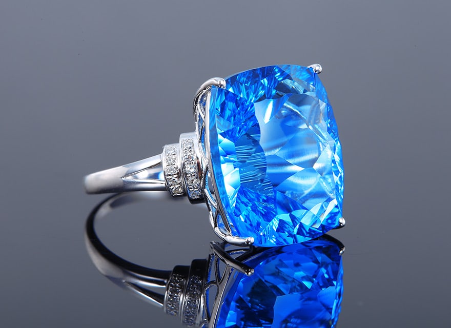 14k Gold 20.30 Ctw Natural Topaz & Diamond Ring - 3