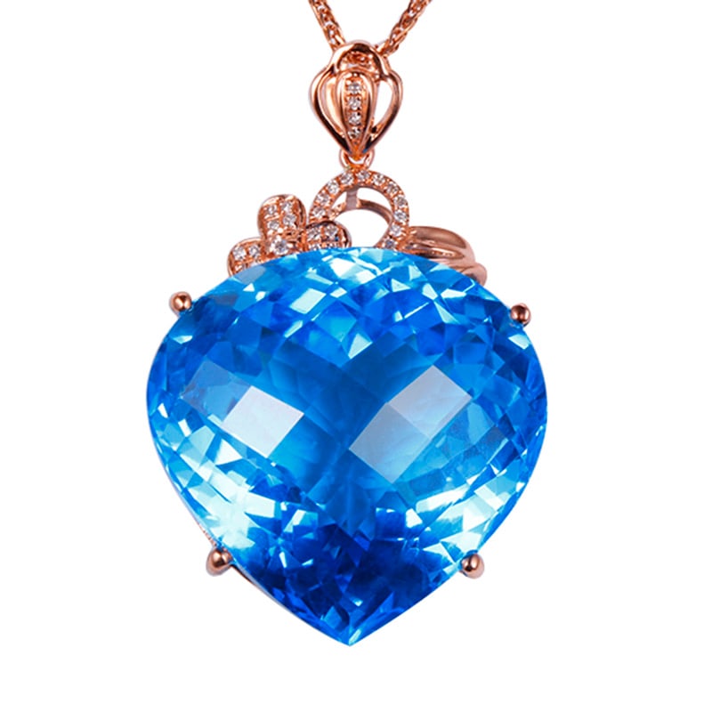14k Gold 37.14 Ctw Natural Topaz & Diamond Pendant( Without Chain ) - 2