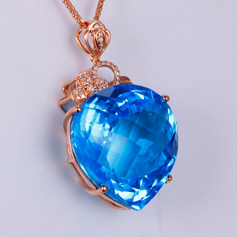 14k Gold 37.14 Ctw Natural Topaz & Diamond Pendant( Without Chain ) - 3