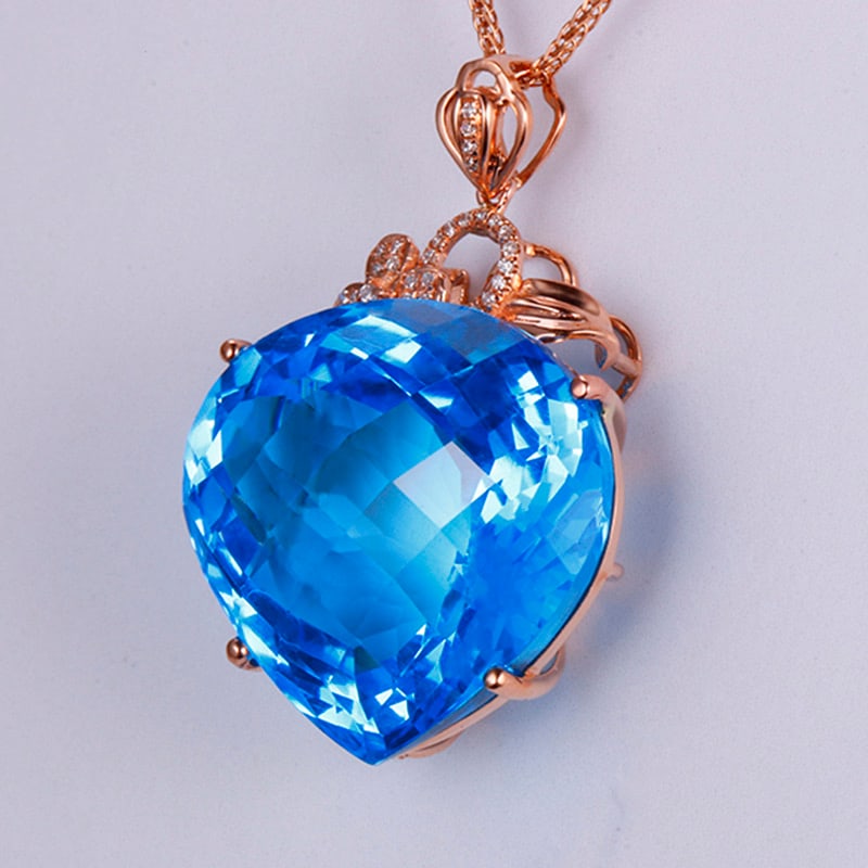 14k Gold 37.14 Ctw Natural Topaz & Diamond Pendant( Without Chain ) - 4