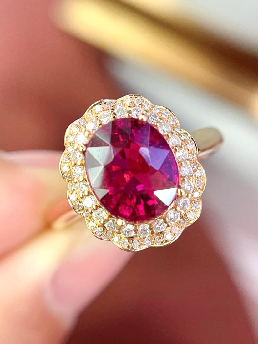 14k Gold 2.60 Ct Natural Tourmaline & Diamond Ring (1 of 6)