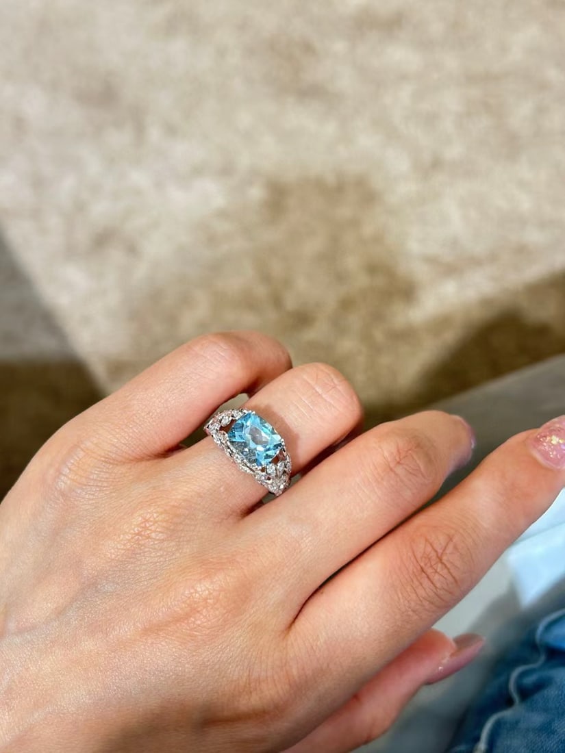 14k Gold 3.63 Ctw Natural Aquamarine & Diamond Ring - 8