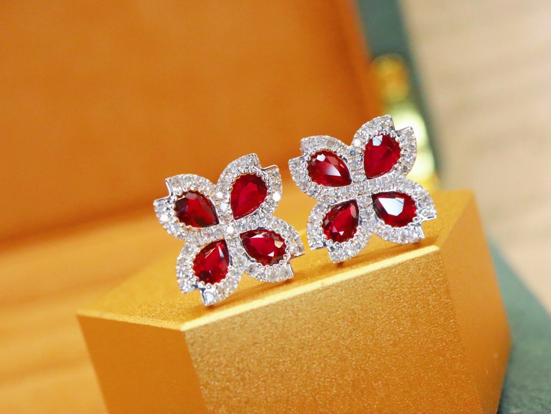 14k Gold 1.62 Ctw Natural Ruby & Diamond Earrings - 2