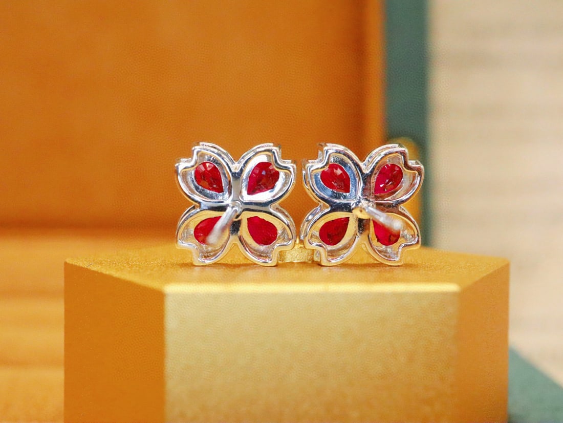 14k Gold 1.62 Ctw Natural Ruby & Diamond Earrings - 4