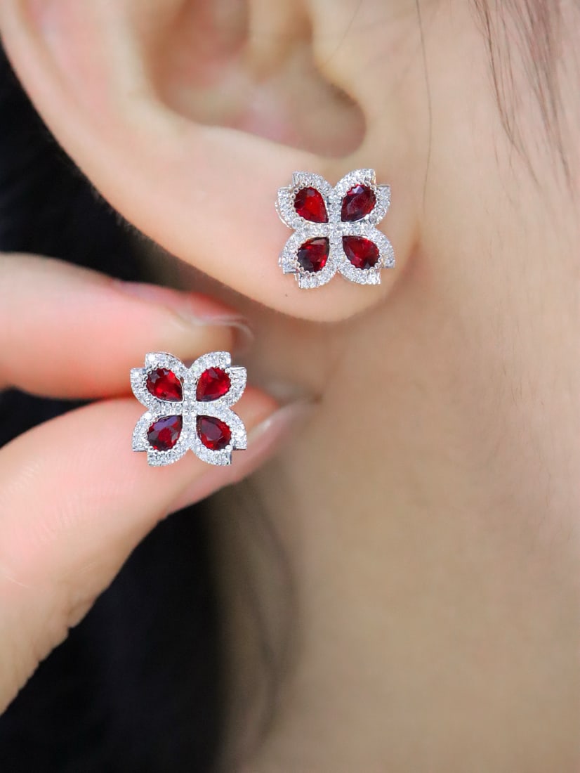 14k Gold 1.62 Ctw Natural Ruby & Diamond Earrings - 5