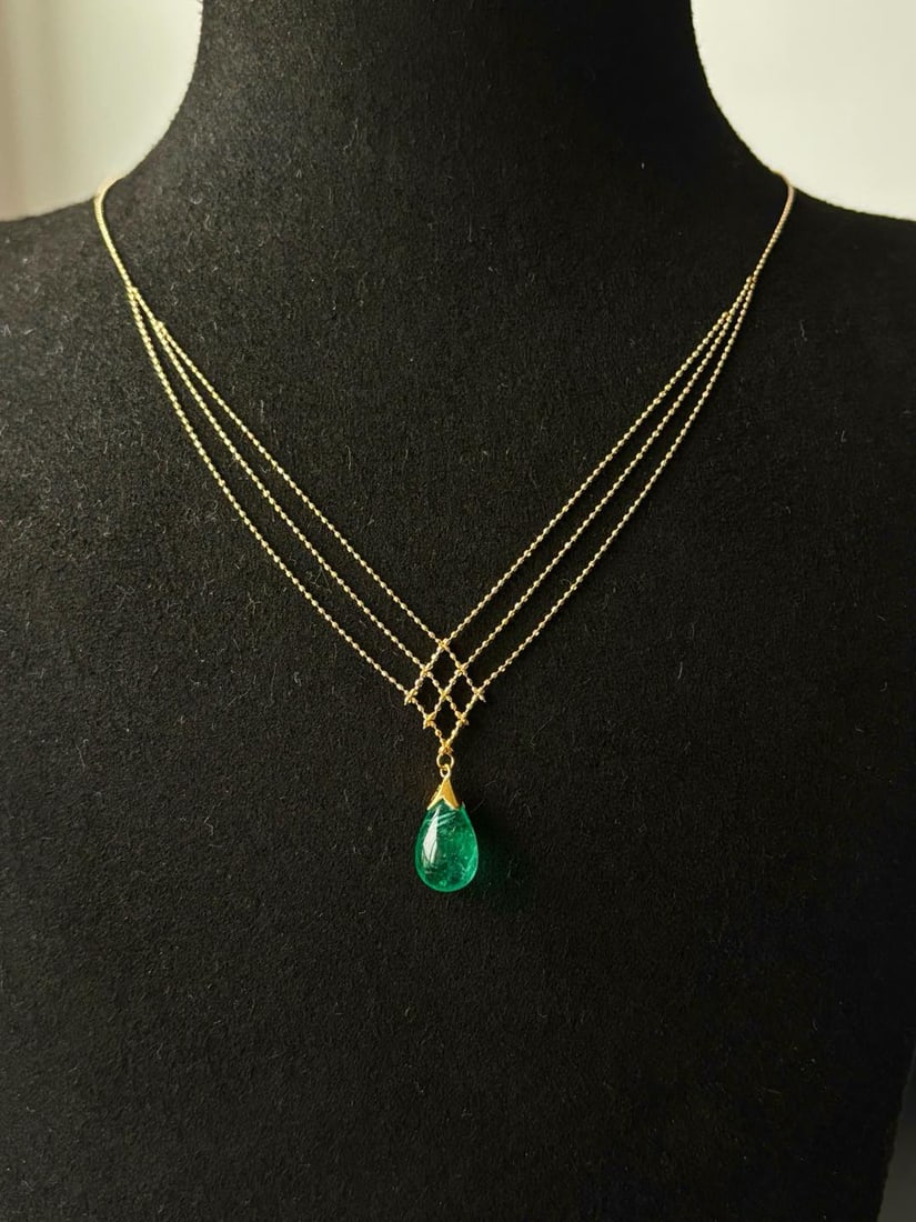 14k Gold 5.06 Ct Natural Emerald Necklace - 2