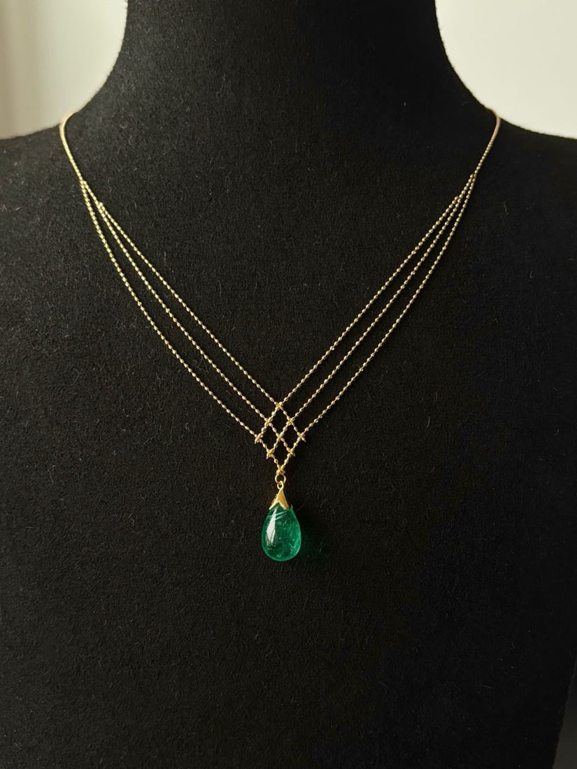 14k Gold 5.06 Ct Natural Emerald Necklace - 3