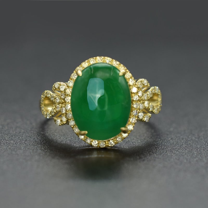 14k Gold 3.33 Ctw Vivid Green Natural Emerald & Diamond Ring: Ref:231034227 // gold content:14k gold // ring size:7. 25us // // main gemstone:emerald // shape:oval // carat weight:3. 15ct // color:vivid green // treatment:natural // // adjacent gemstone 2 :