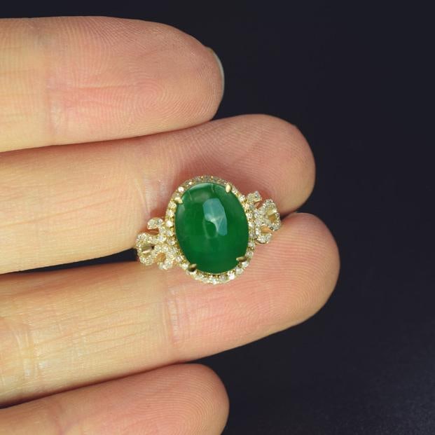 14k Gold 3.33 Ctw Vivid Green Natural Emerald & Diamond Ring - 3