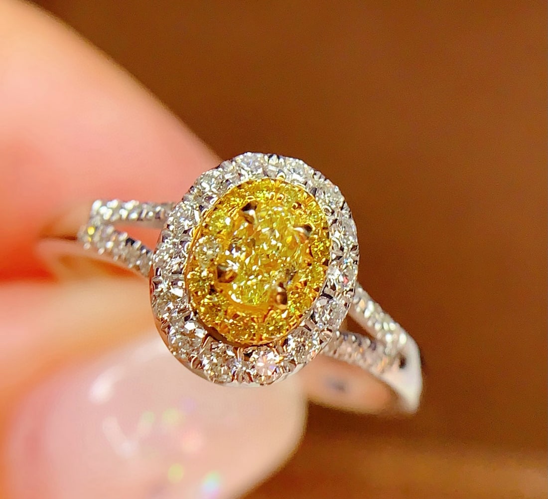 14k Gold 0.35 Ct Natural Yellow Diamond & Diamond Ring - 5