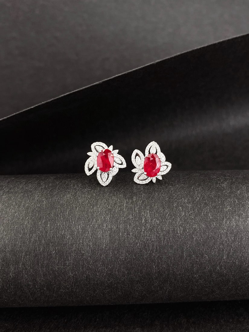 14k Gold 1.97 Ctw Natural Ruby & Diamond Earrings - 2