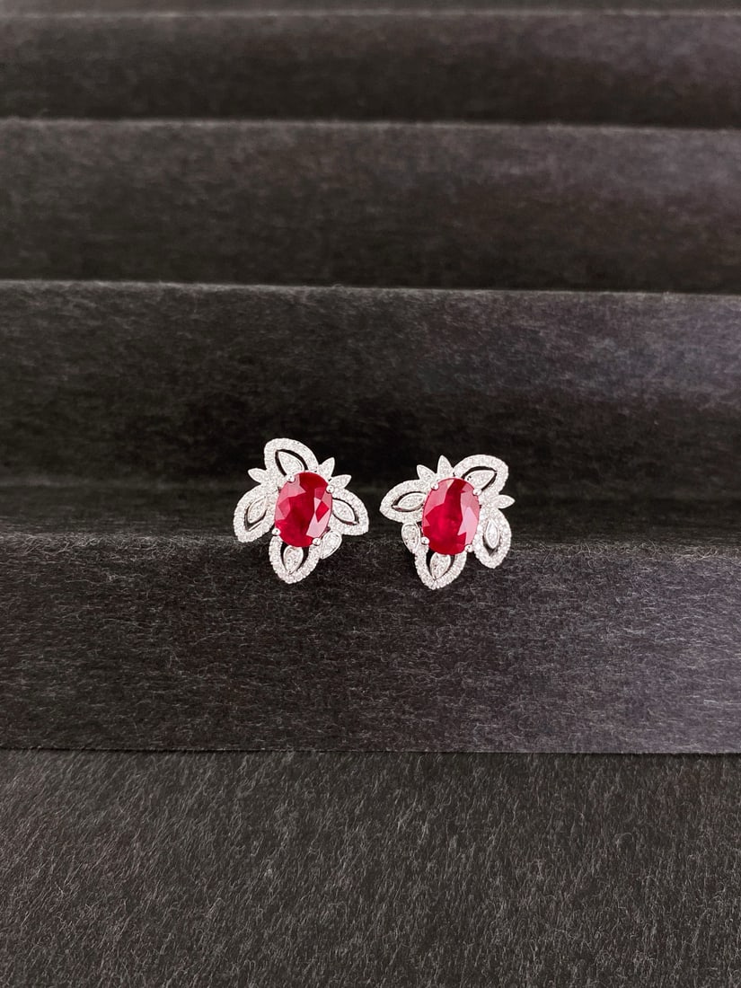 14k Gold 1.97 Ctw Natural Ruby & Diamond Earrings - 3