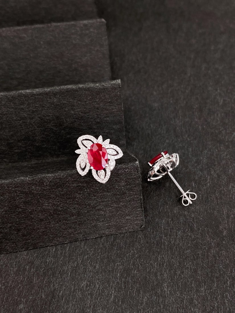 14k Gold 1.97 Ctw Natural Ruby & Diamond Earrings - 4