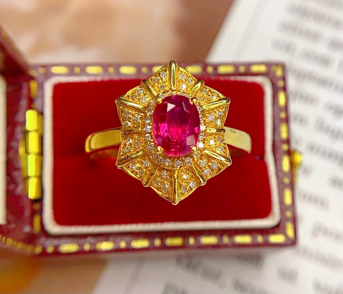 14k Gold 0.7 Ct Natural Ruby & Diamond Ring: Ref:231034237 // gold content:14k gold // ring size:7. 25us // // main gemstone:ruby // shape:oval // carat weight:0. 7ct // color:red // treatment:natural // // adjacent gemstone 2 : diamond //