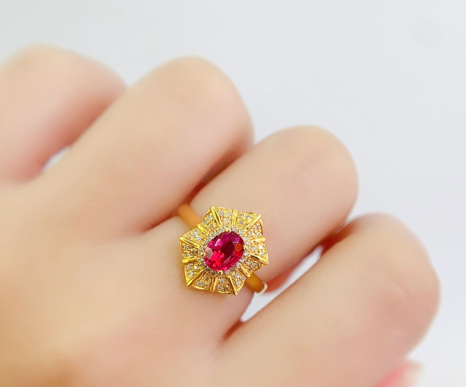 14k Gold 0.7 Ct Natural Ruby & Diamond Ring - 2