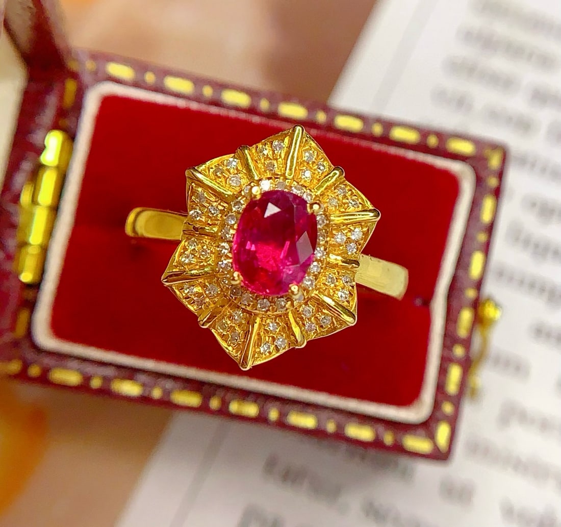 14k Gold 0.7 Ct Natural Ruby & Diamond Ring - 7