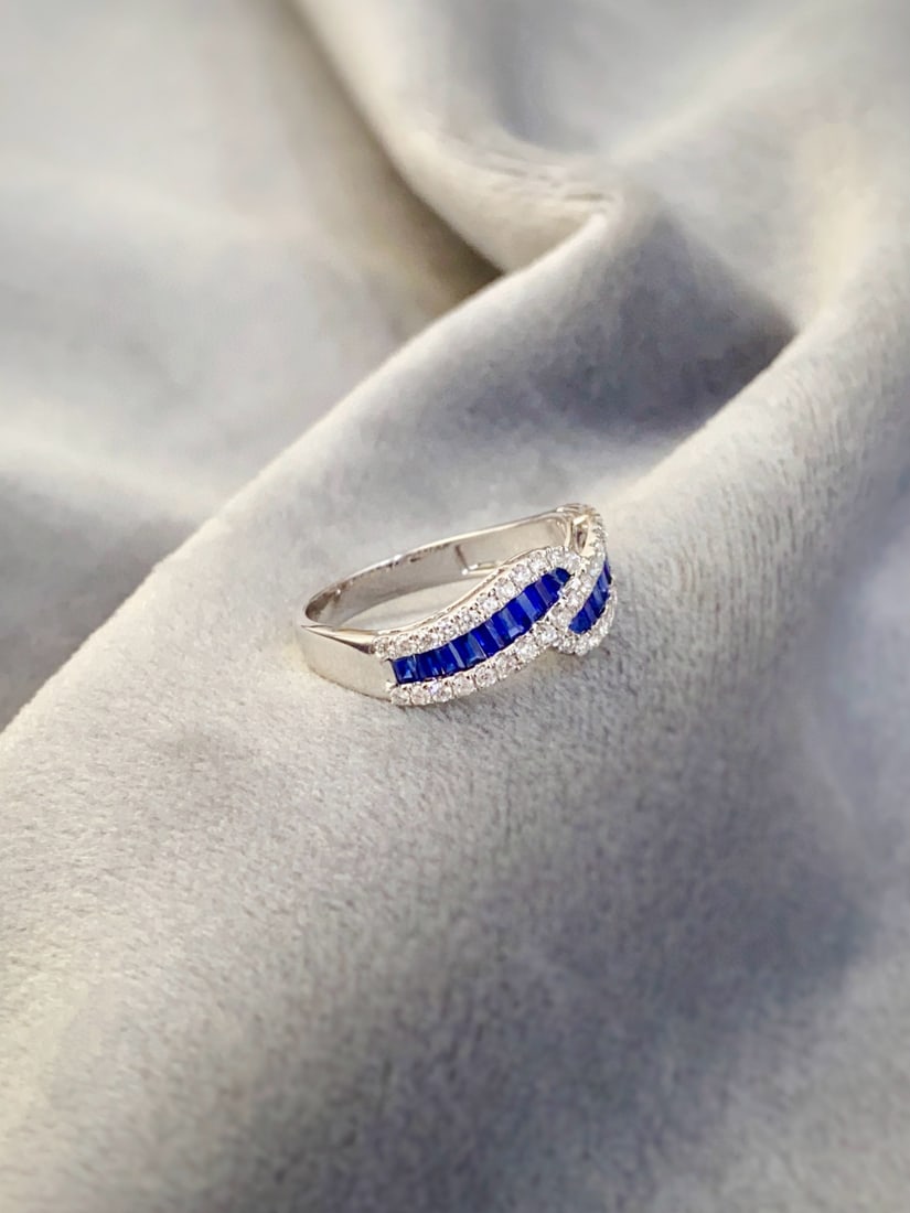 14k Gold 0.93 Ctw Natural Sapphire & Diamond Ring - 5