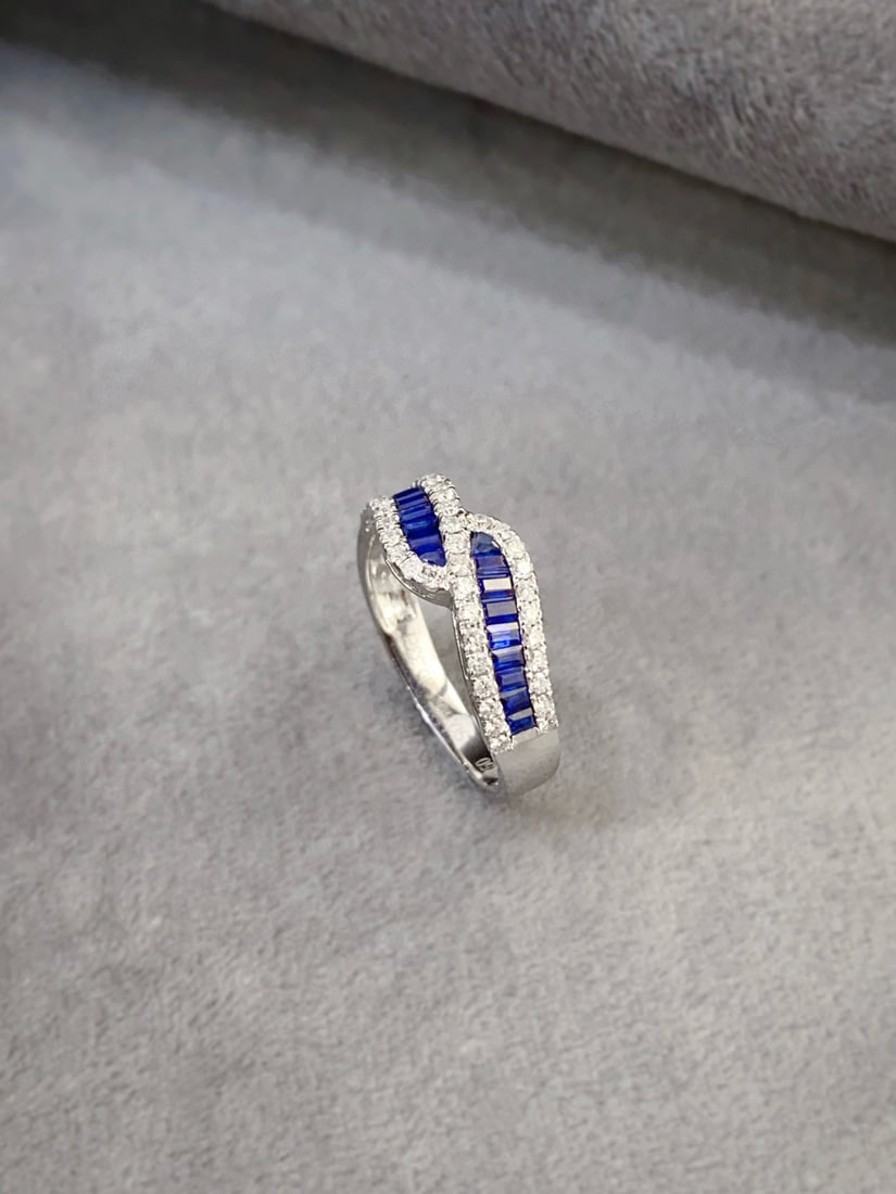 14k Gold 0.93 Ctw Natural Sapphire & Diamond Ring - 6
