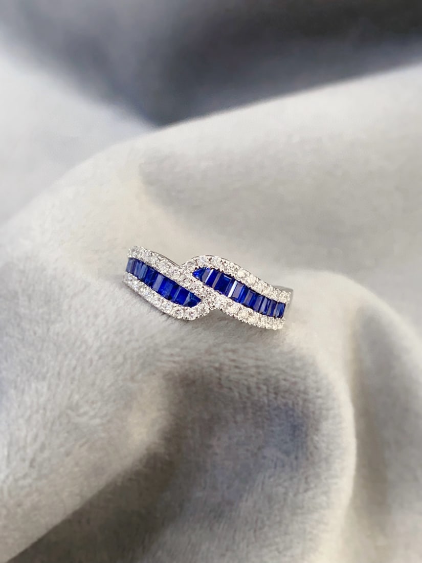 14k Gold 0.93 Ctw Natural Sapphire & Diamond Ring - 7