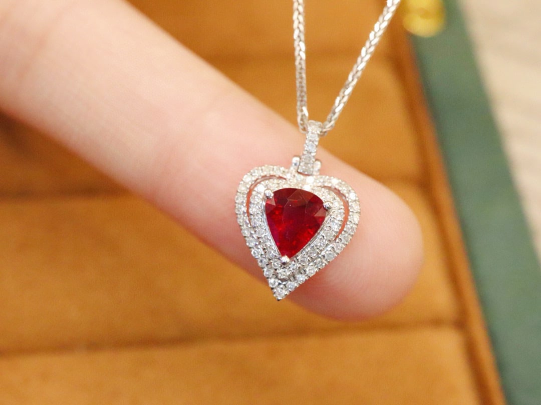 14k Gold 0.81 Ctw Natural Ruby & Diamond Pendant( Without Chain ) - 2
