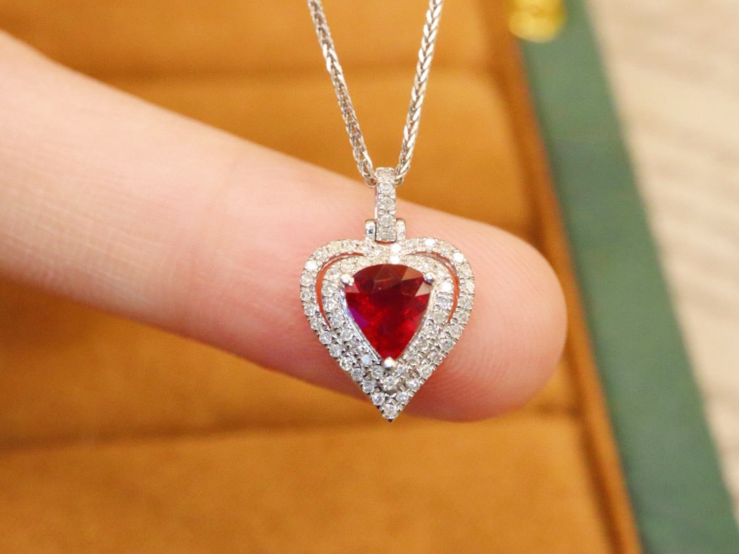 14k Gold 0.81 Ctw Natural Ruby & Diamond Pendant( Without Chain ) - 5