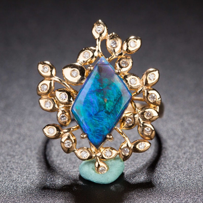 14k Gold 1.75 Ct Natural Opal & Diamond Ring (1 of 6)
