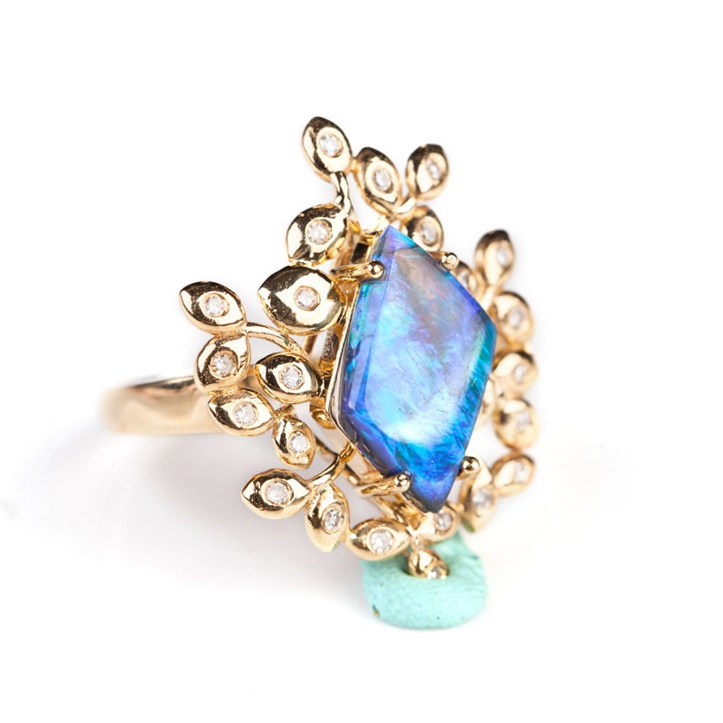 14k Gold 1.75 Ct Natural Opal & Diamond Ring - 2