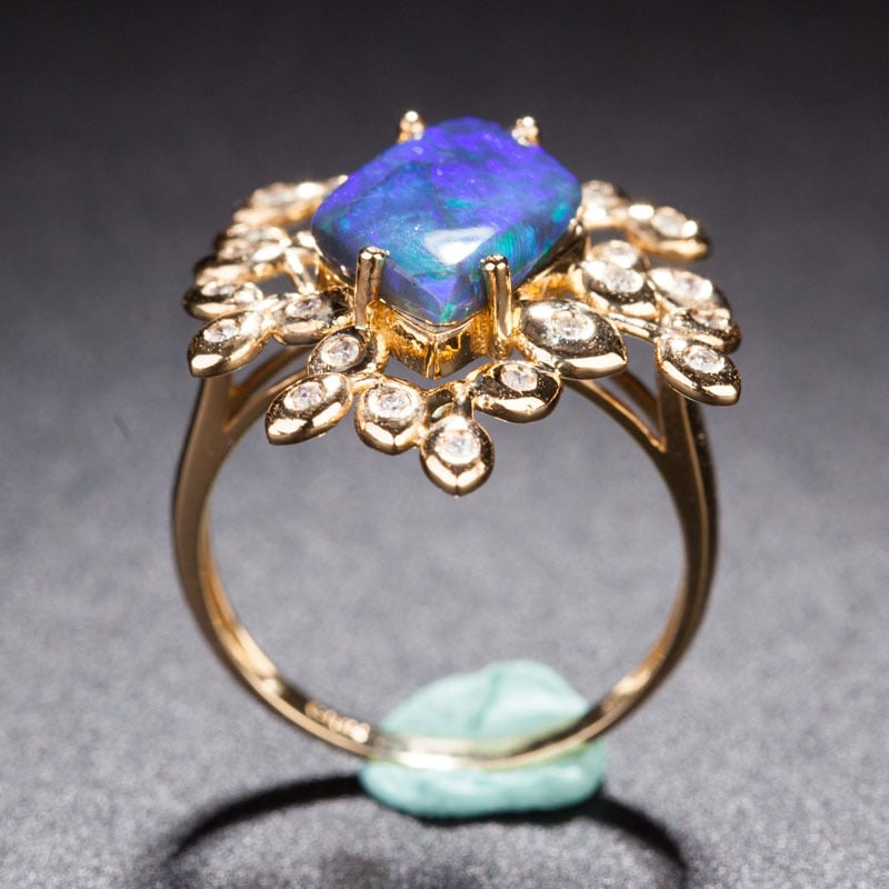 14k Gold 1.75 Ct Natural Opal & Diamond Ring - 3