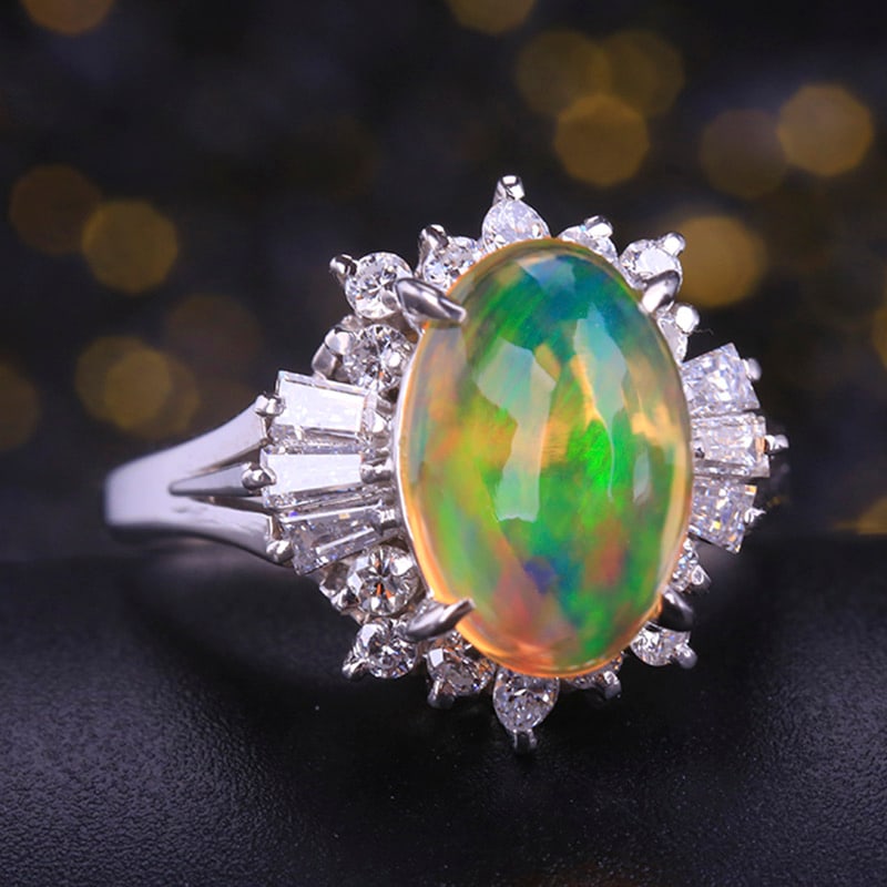 14k Gold 3.15 Ctw Natural Opal & Diamond Ring - 2