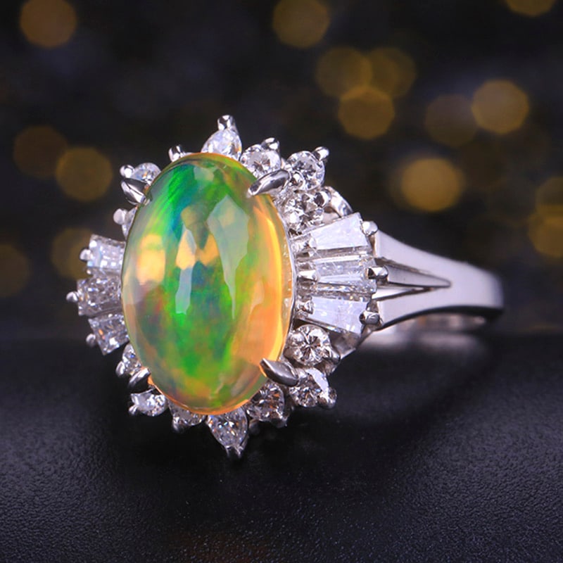 14k Gold 3.15 Ctw Natural Opal & Diamond Ring - 3