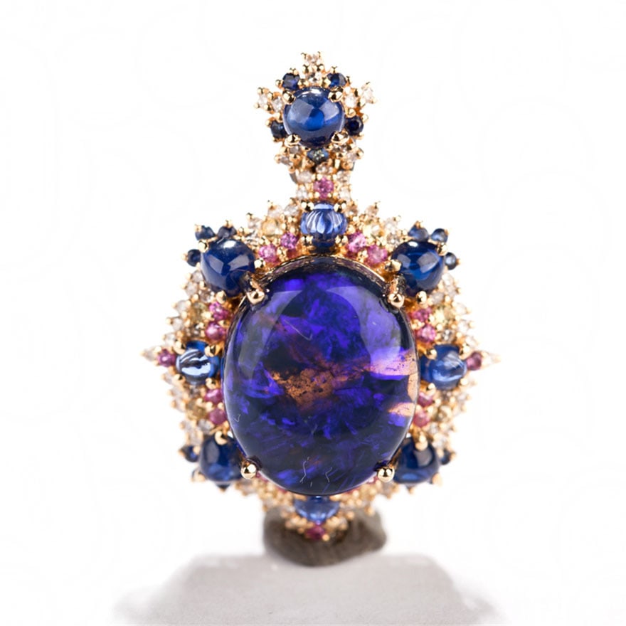 14k Gold 5.5 Ct Natural Opal & Sapphire & Ruby Pendant( Without Chain ) - 2