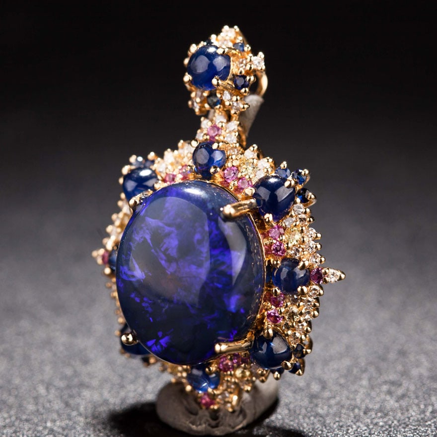 14k Gold 5.5 Ct Natural Opal & Sapphire & Ruby Pendant( Without Chain ) - 3