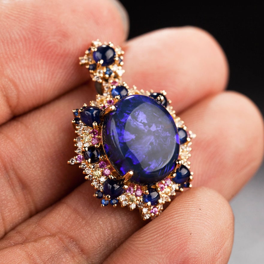 14k Gold 5.5 Ct Natural Opal & Sapphire & Ruby Pendant( Without Chain ) - 5