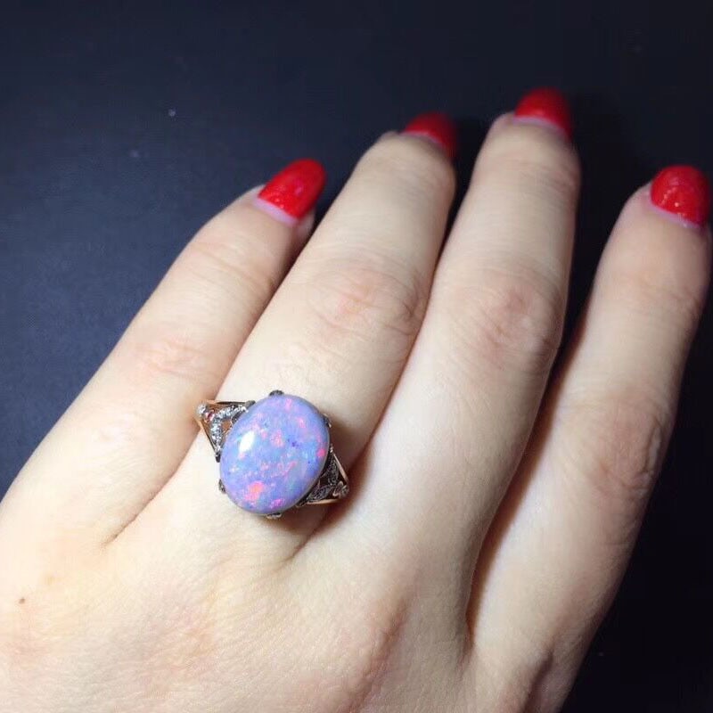 14k Gold 3.9 Ct Natural Opal & Diamond & Ruby Ring - 5