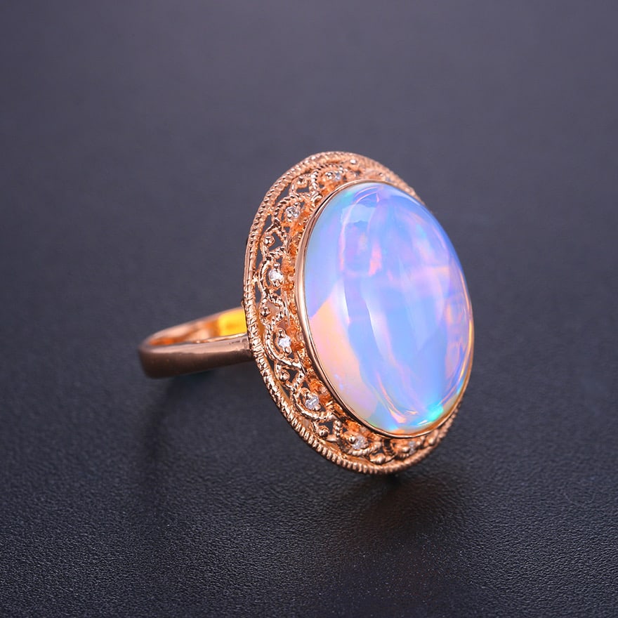 14k Gold 10.05 Ctw Natural Opal & Diamond Ring - 2