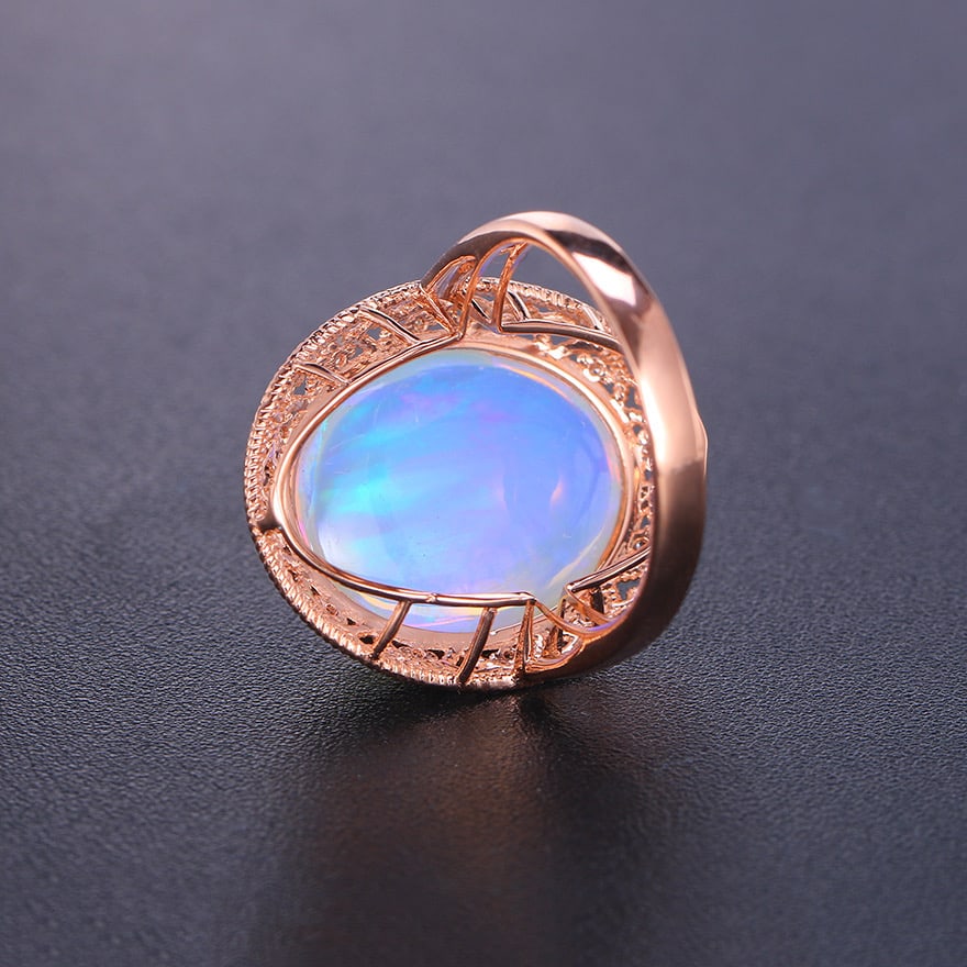 14k Gold 10.05 Ctw Natural Opal & Diamond Ring - 3