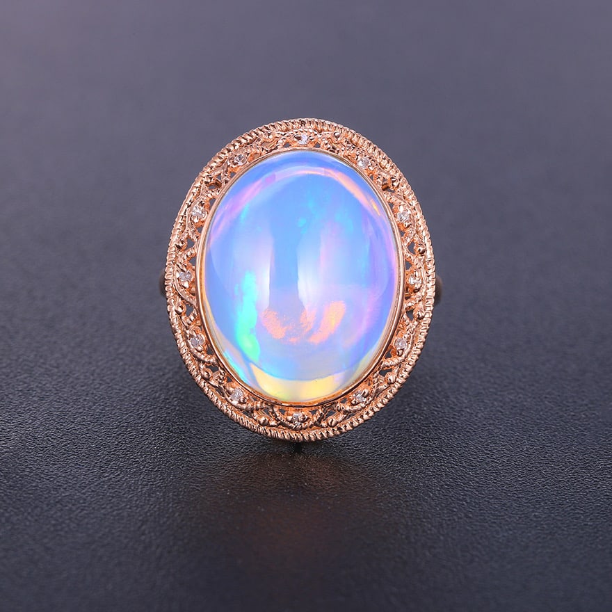 14k Gold 10.05 Ctw Natural Opal & Diamond Ring - 4