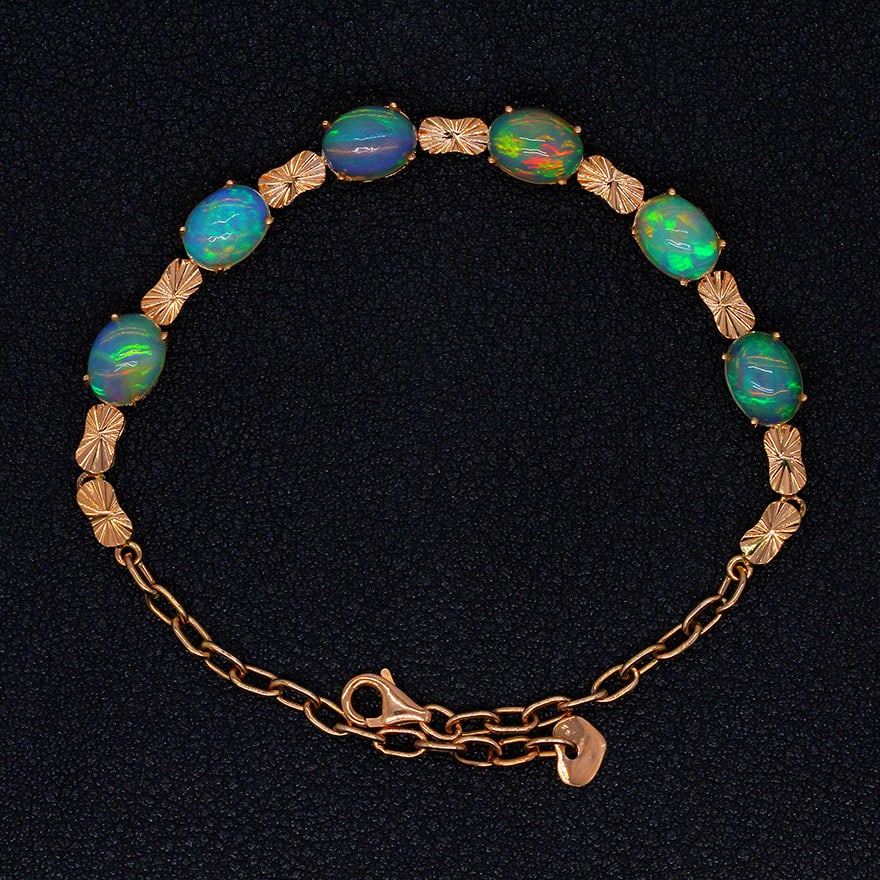 14k Gold 5.32 Ct Natural Opal Bracelet - 3