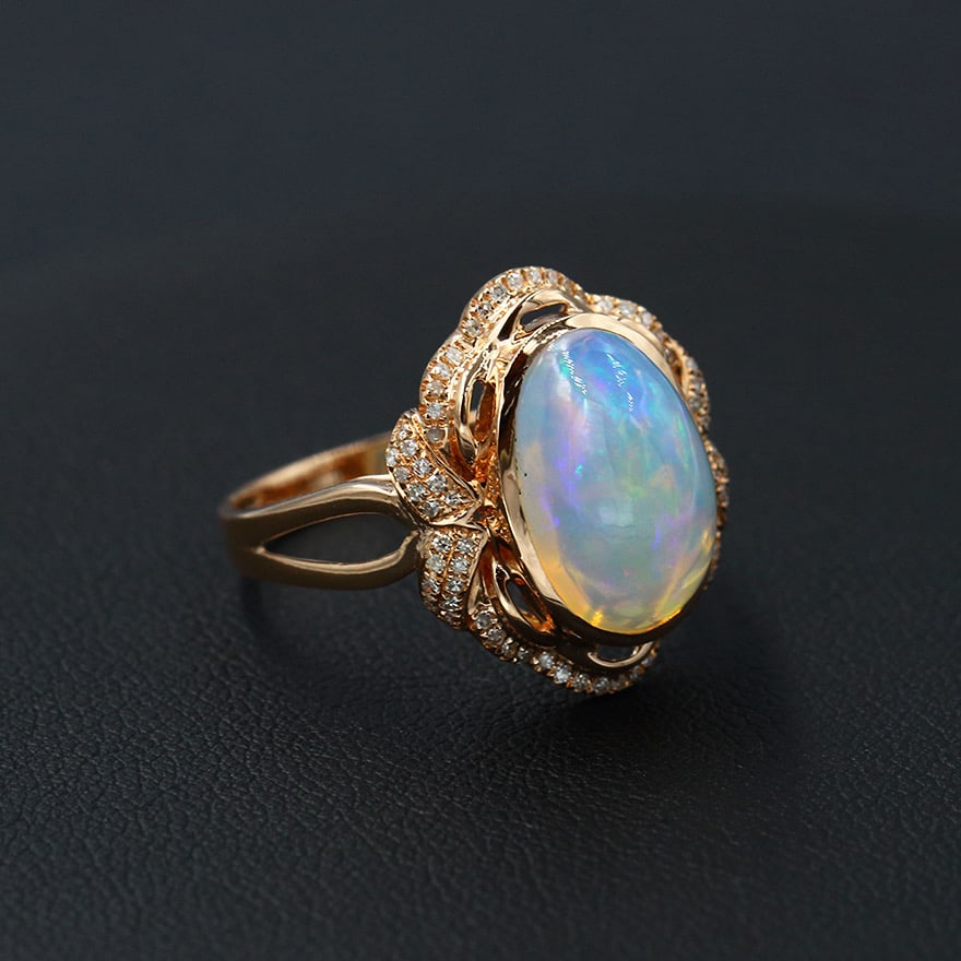 14k Gold 4.44 Ctw Natural Opal & Diamond Ring - 3
