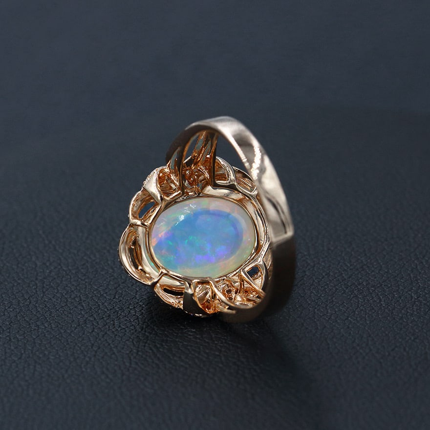 14k Gold 4.44 Ctw Natural Opal & Diamond Ring - 4