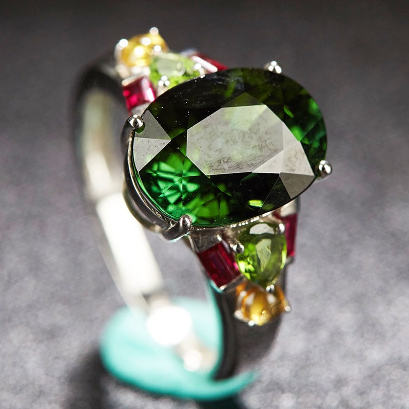 14k Gold 5.55 Ct Natural Tourmaline & Ruby & Sapphire Ring - 2