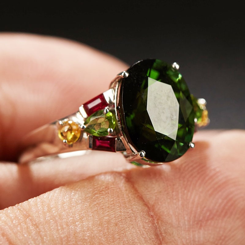 14k Gold 5.55 Ct Natural Tourmaline & Ruby & Sapphire Ring - 3