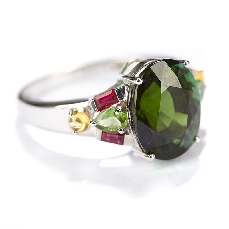 14k Gold 5.55 Ct Natural Tourmaline & Ruby & Sapphire Ring - 4