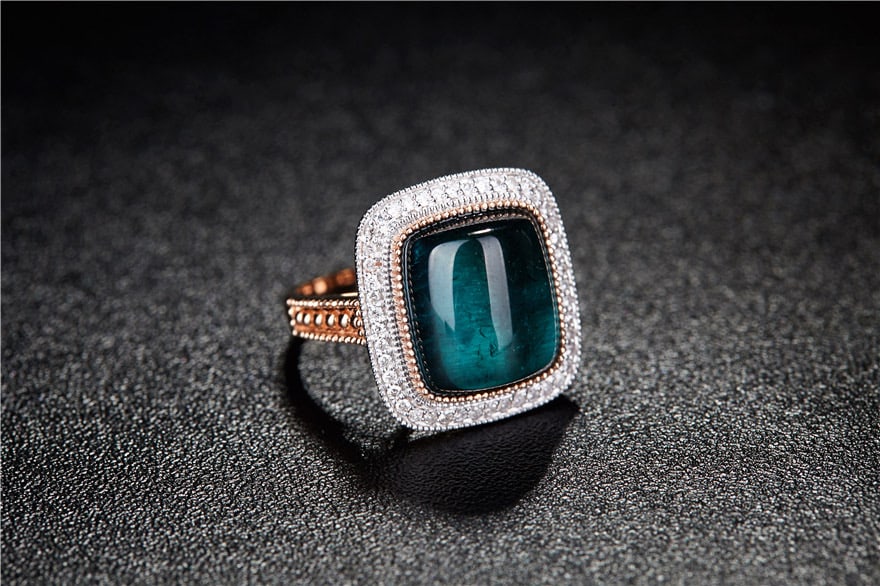 14k Gold 10.05 Ct Natural Tourmaline & Diamond Ring - 2